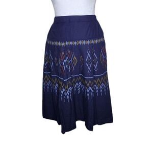 Vintage Aztec Print Boho Circle Skirt Womens Size XS Blue